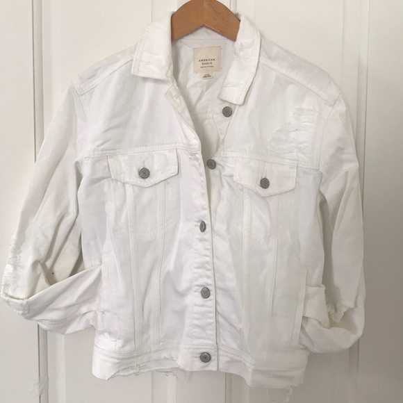 American Eagle Distressed White Jean Jacket - Picture 1 of 1